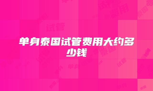 单身泰国试管费用大约多少钱