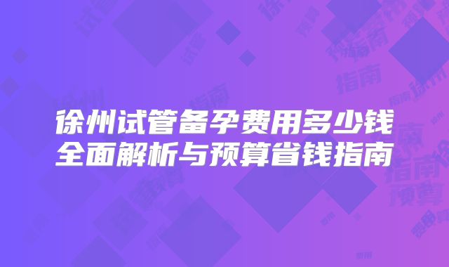 徐州试管备孕费用多少钱全面解析与预算省钱指南