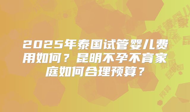 2025年泰国试管婴儿费用如何？昆明不孕不育家庭如何合理预算？