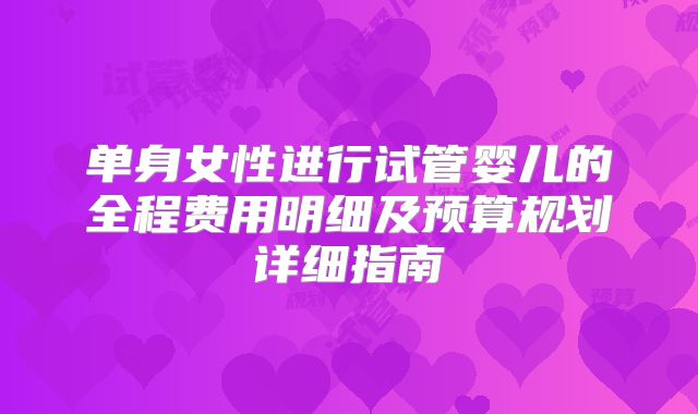 单身女性进行试管婴儿的全程费用明细及预算规划详细指南