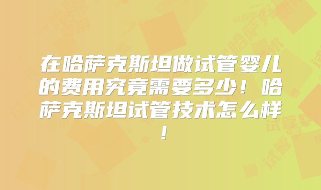 在哈萨克斯坦做试管婴儿的费用究竟需要多少！哈萨克斯坦试管技术怎么样！