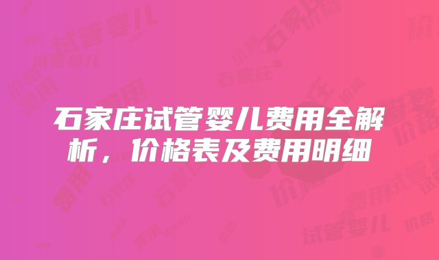 石家庄试管婴儿费用全解析，价格表及费用明细