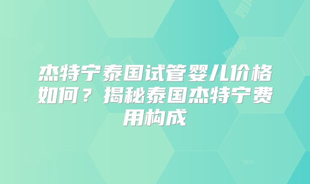杰特宁泰国试管婴儿价格如何?揭秘泰国杰特宁费用构成
