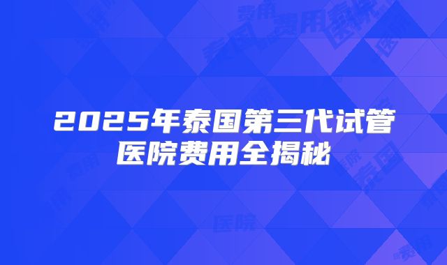 2025年泰国第三代试管医院费用全揭秘