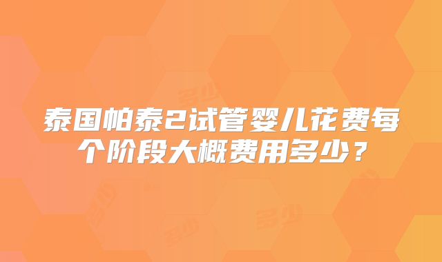 泰国帕泰2试管婴儿花费每个阶段大概费用多少？