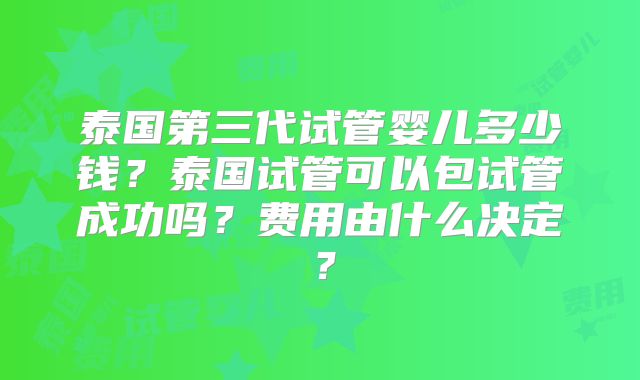 泰国第三代试管婴儿多少钱？泰国试管可以包试管成功吗？费用由什么决定？