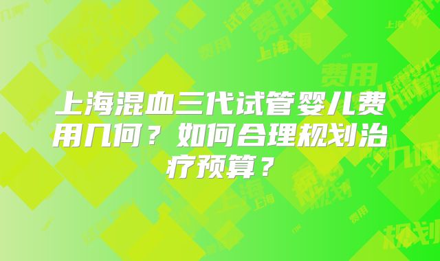 上海混血三代试管婴儿费用几何？如何合理规划治疗预算？