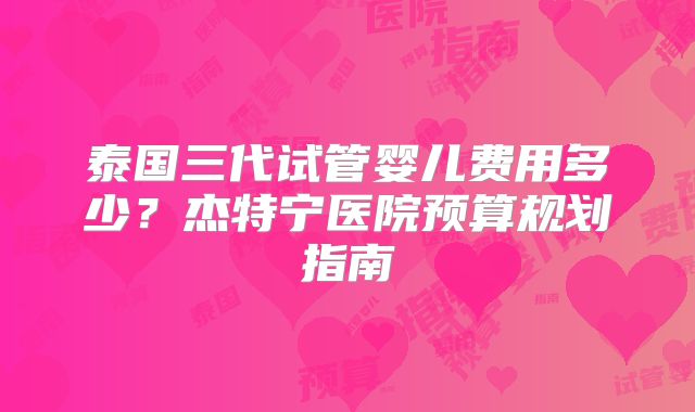 泰国三代试管婴儿费用多少?杰特宁医院预算规划指南