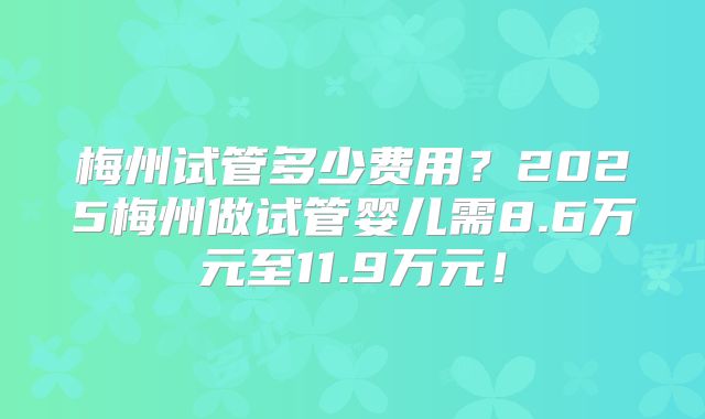 梅州试管多少费用？2025梅州做试管婴儿需8.6万元至11.9万元！