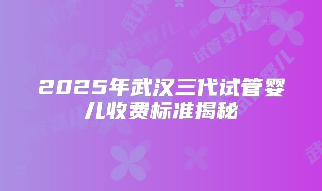 2025年武汉三代试管婴儿收费标准揭秘