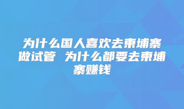 为什么国人喜欢去柬埔寨做试管 为什么都要去柬埔寨赚钱