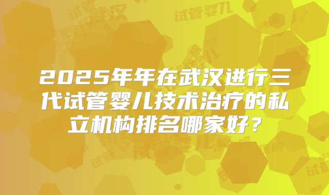 2025年年在武汉进行三代试管婴儿技术治疗的私立机构排名哪家好?