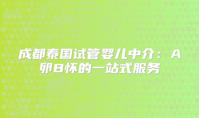成都泰国试管婴儿中介：A卵B怀的一站式服务