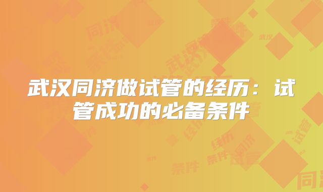 武汉同济做试管的经历：试管成功的必备条件