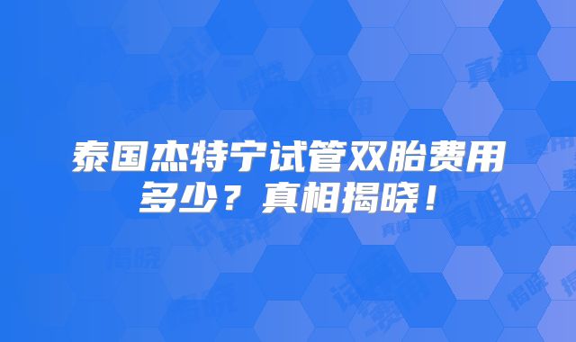 泰国杰特宁试管双胎费用多少？真相揭晓！