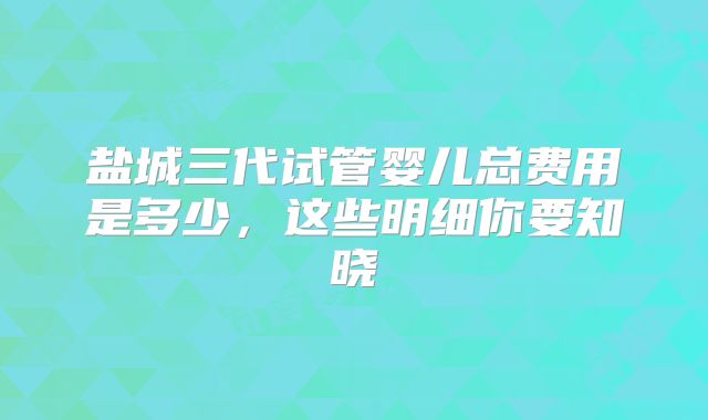 盐城三代试管婴儿总费用是多少，这些明细你要知晓