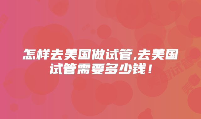 怎样去美国做试管,去美国试管需要多少钱！