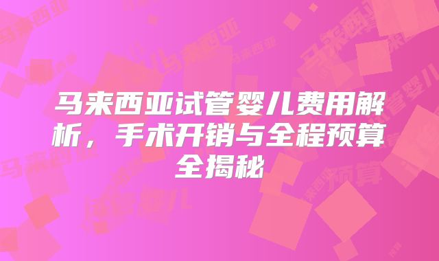 马来西亚试管婴儿费用解析，手术开销与全程预算全揭秘