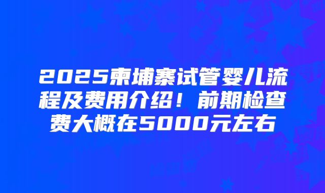 2025柬埔寨试管婴儿流程及费用介绍！前期检查费大概在5000元左右