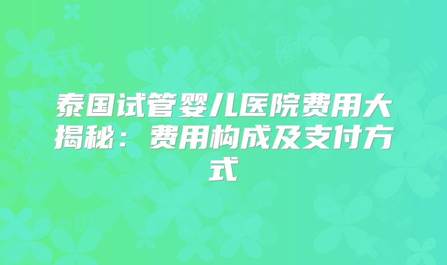 泰国试管婴儿医院费用大揭秘：费用构成及支付方式