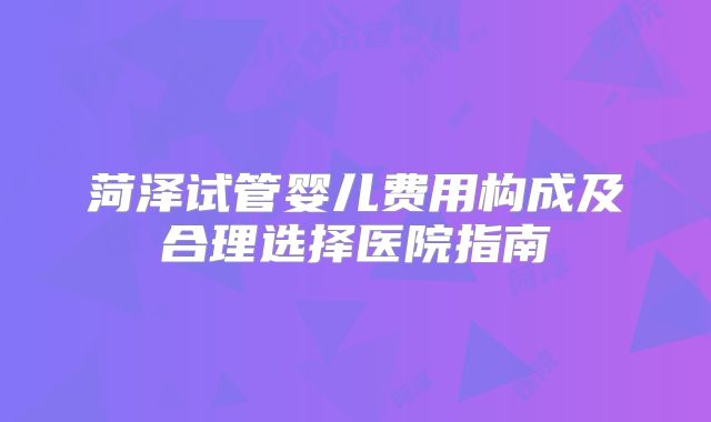 菏泽试管婴儿费用构成及合理选择医院指南