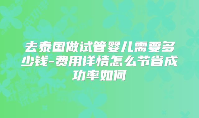 去泰国做试管婴儿需要多少钱-费用详情怎么节省成功率如何