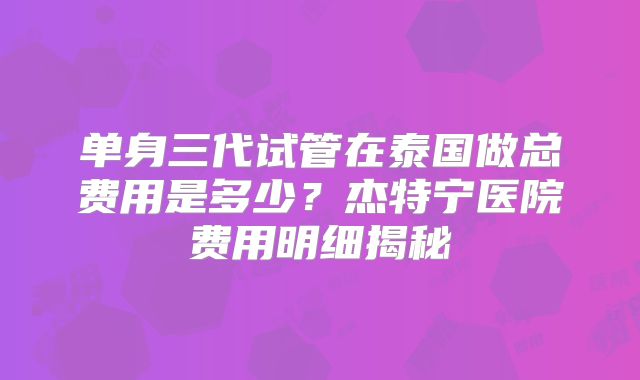 单身三代试管在泰国做总费用是多少?杰特宁医院费用明细揭秘