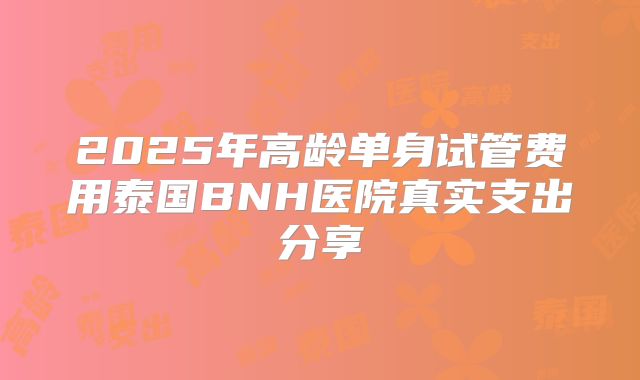 2025年高龄单身试管费用泰国BNH医院真实支出分享