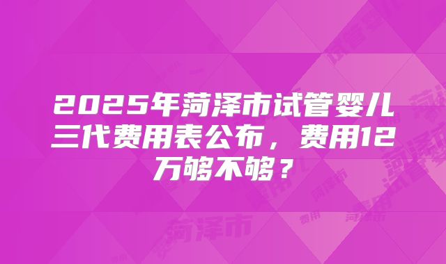 2025年菏泽市试管婴儿三代费用表公布，费用12万够不够？