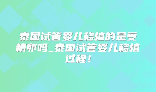 泰国试管婴儿移植的是受精卵吗_泰国试管婴儿移植过程!