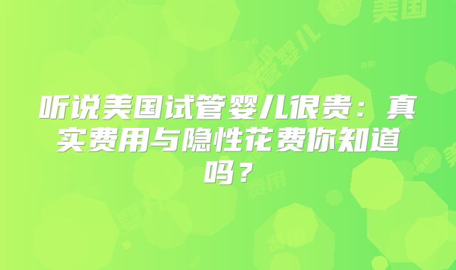 听说美国试管婴儿很贵:真实费用与隐性花费你知道吗?