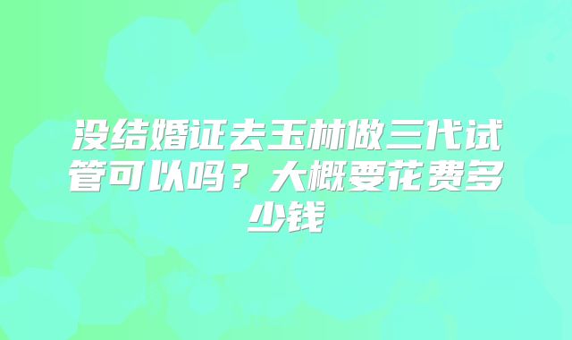 没结婚证去玉林做三代试管可以吗？大概要花费多少钱