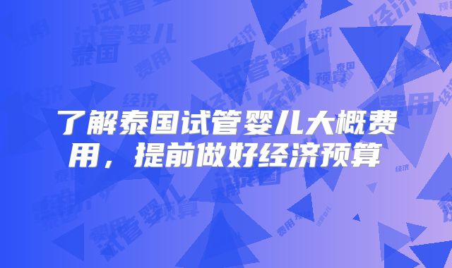 了解泰国试管婴儿大概费用，提前做好经济预算