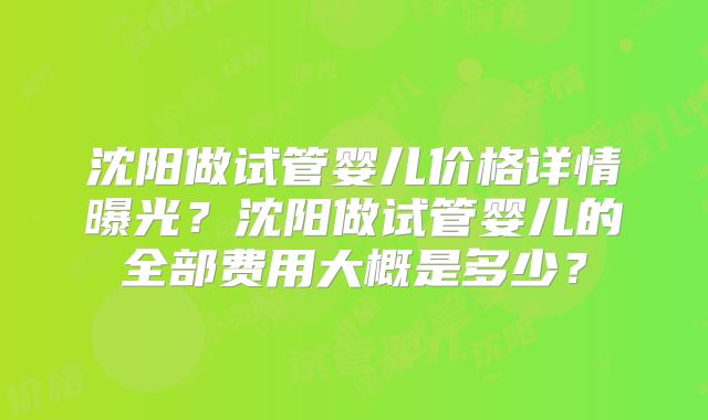 沈阳做试管婴儿价格详情曝光？沈阳做试管婴儿的全部费用大概是多少？