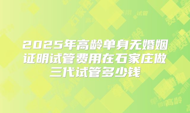 2025年高龄单身无婚姻证明试管费用在石家庄做三代试管多少钱