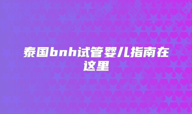 泰国bnh试管婴儿指南在这里
