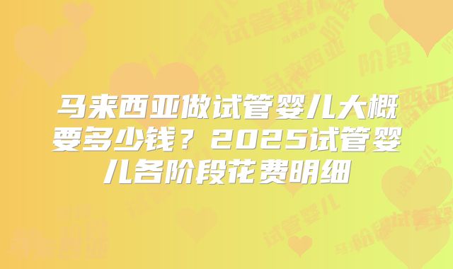 马来西亚做试管婴儿大概要多少钱？2025试管婴儿各阶段花费明细