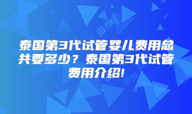 泰国第3代试管婴儿费用总共要多少？泰国第3代试管费用介绍!