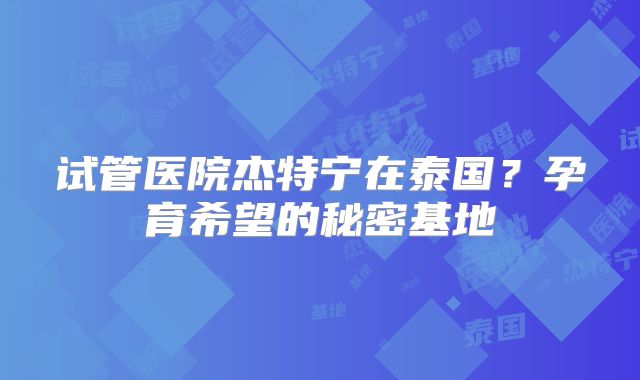 试管医院杰特宁在泰国?孕育希望的秘密基地