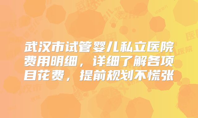 武汉市试管婴儿私立医院费用明细,详细了解各项目花费,提前规划不慌张