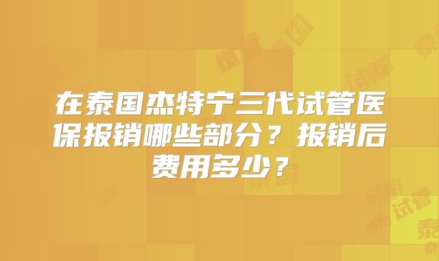 在泰国杰特宁三代试管医保报销哪些部分？报销后费用多少？