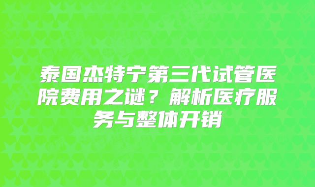 泰国杰特宁第三代试管医院费用之谜？解析医疗服务与整体开销