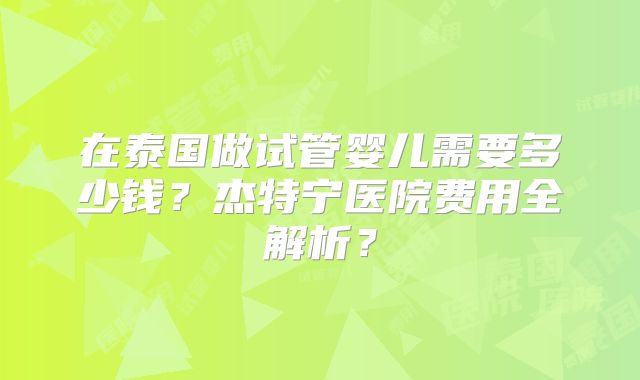 在泰国做试管婴儿需要多少钱?杰特宁医院费用全解析?