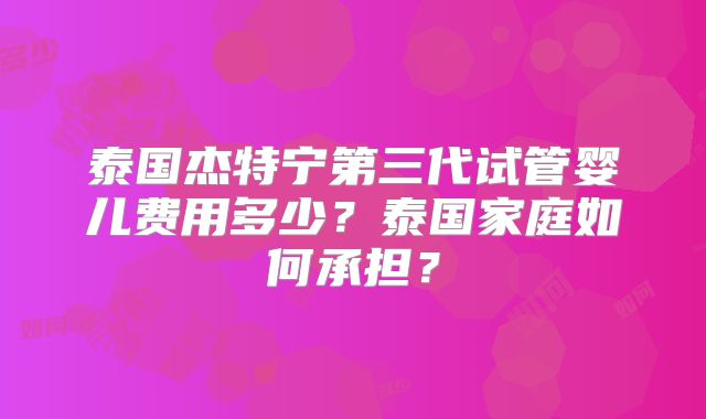 泰国杰特宁第三代试管婴儿费用多少?泰国家庭如何承担?