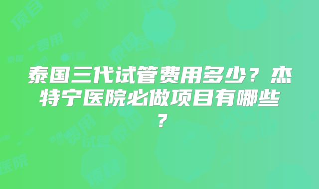 泰国三代试管费用多少?杰特宁医院必做项目有哪些?