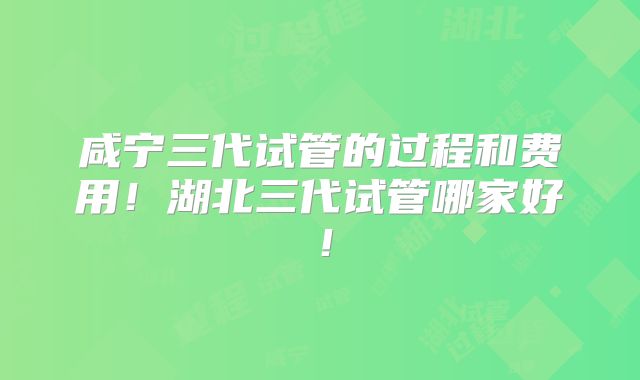 咸宁三代试管的过程和费用！湖北三代试管哪家好！
