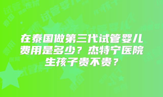 在泰国做第三代试管婴儿费用是多少？杰特宁医院生孩子贵不贵？
