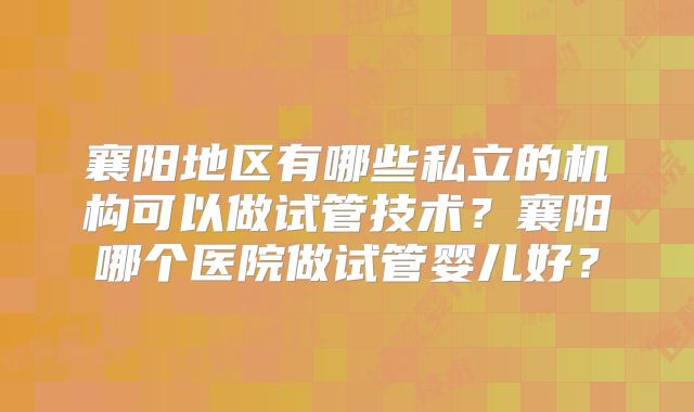 襄阳地区有哪些私立的机构可以做试管技术？襄阳哪个医院做试管婴儿好？