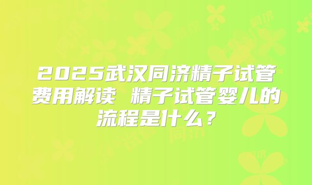 2025武汉同济精子试管费用解读 精子试管婴儿的流程是什么？