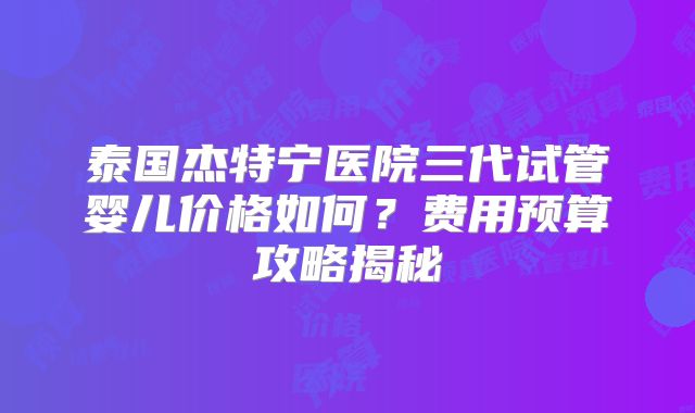 泰国杰特宁医院三代试管婴儿价格如何？费用预算攻略揭秘
